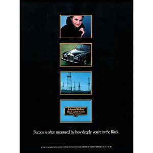 1983 Johnnie Walker Black Label Scotch Vintage Print Ad Fur Coat Rolls Royce Art